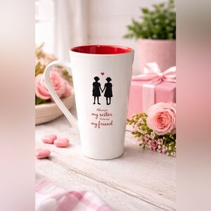 My Sister My Friend” Tall Coffee Mug White Red Interior 10 Strawberry Street